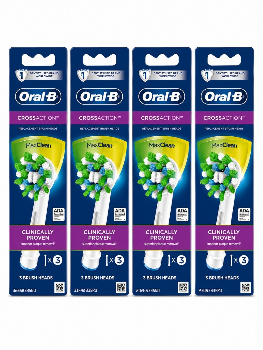 4 x Oral B Cross Action Max Clean Brush Heads, 3 Count White